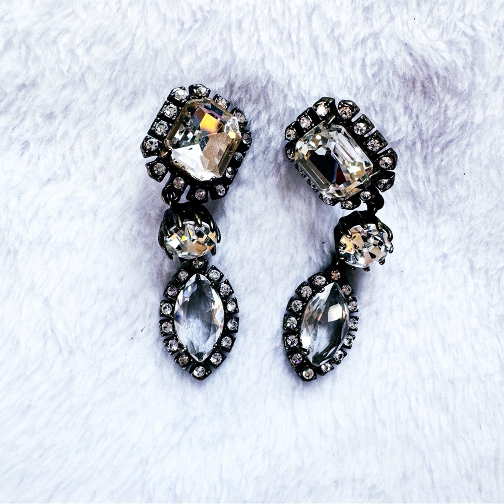 J Crew Silver and Brass Crystal Drop Earrings EUC